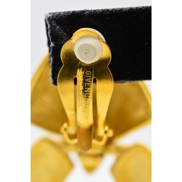 Givenchy Vintage Huge Clip On Earrings Brushed Gold Chunky Signed NOS 1980s BinX - Picture 11 of 12